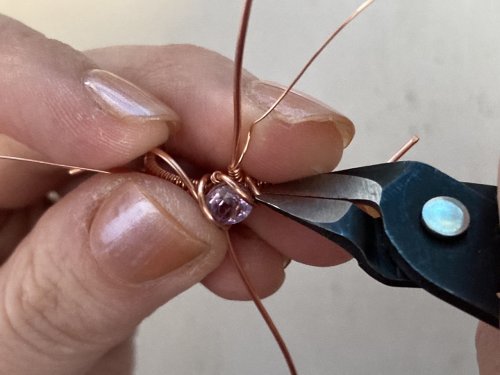 Elizabeth Schultz's Woven Solitaire Ring - , Wire Weaving, Weaving, Wire Weaving, Weaving Wire, wrap the wires around the band and trim